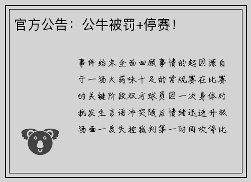 官方公告：公牛被罚+停赛！